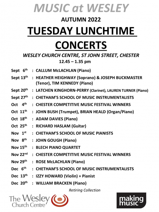 Wesley Lunchtime Concerts Autumn 2022
